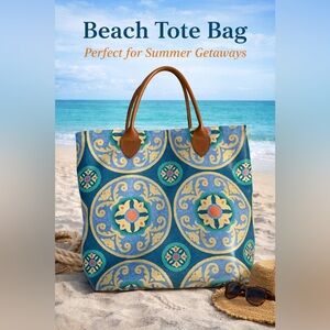 SARA MICHAEL Coated Canvas Mosaic Print Malibu California Tote Bag